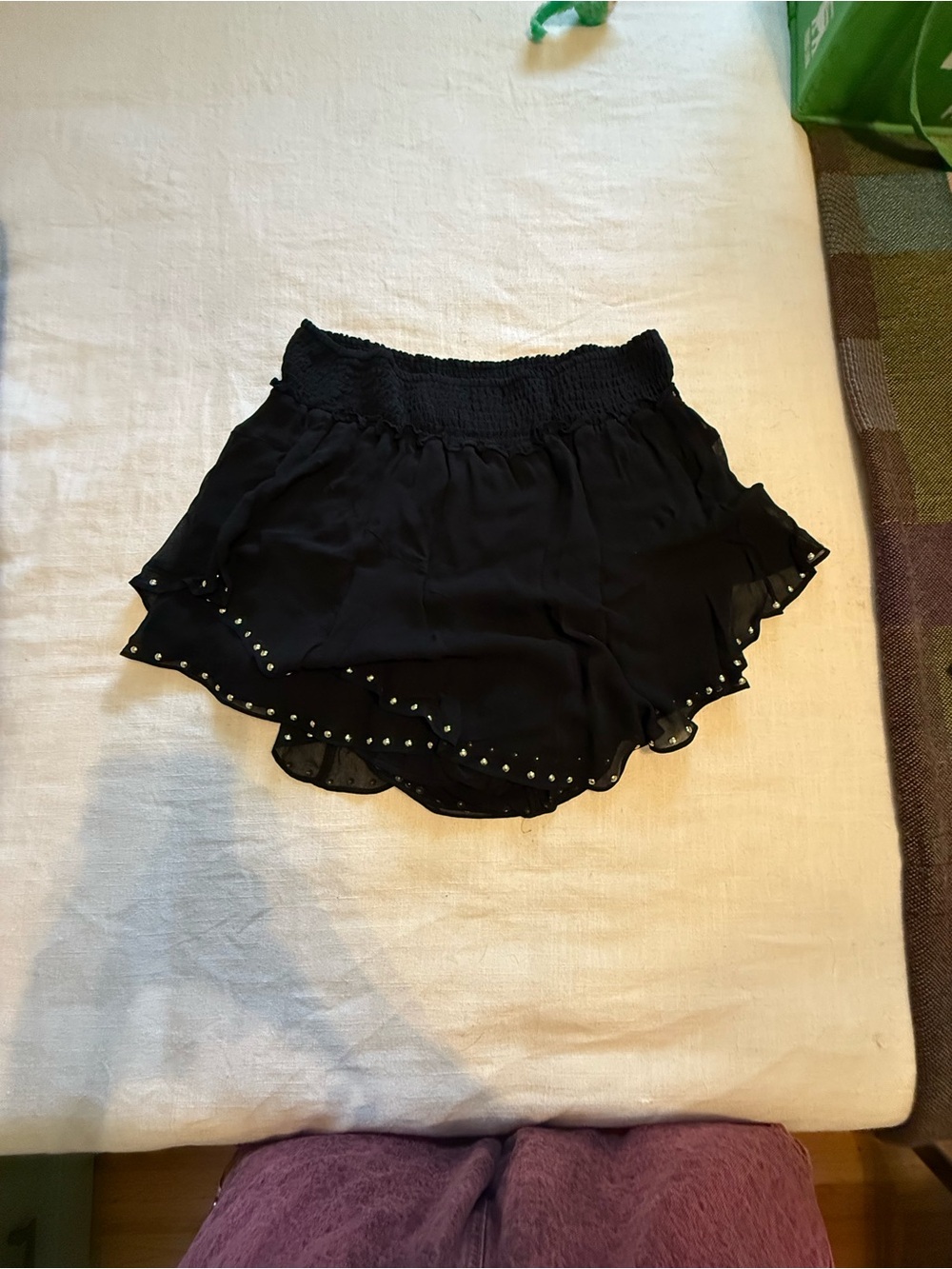 Free People Black Ruffle Skort with Stud Trim